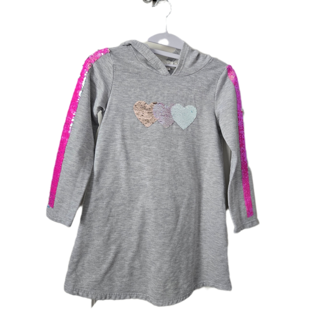 🍓 5 For $25 Gray Sweater Dress with Hood and Sequin Hearts long sleeves